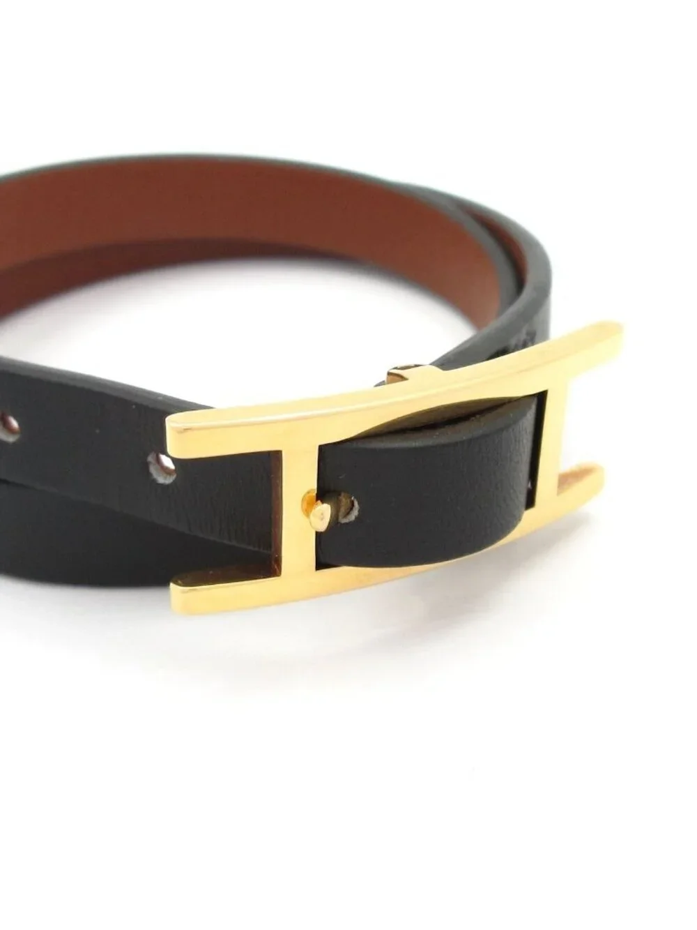 Hermes Bracelet Hapi 3 Leather Black Gold Reversible
